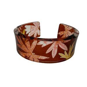 Floral Cuff Bracelet Autumn Leaf Design Brown Orange Colors
